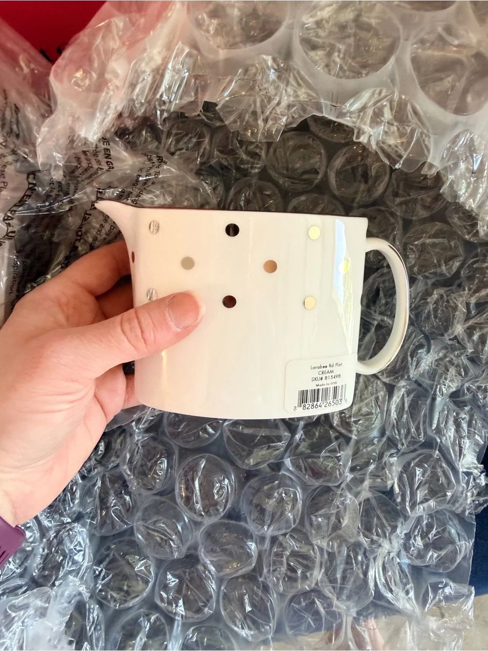 kate spade White Creamer with Platinum Polka Dots